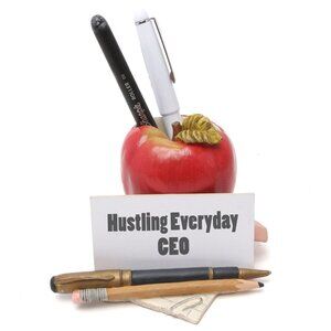 Vintage FIGI Ceramic Pen Pencil Business Card Holder Teacher Apple Desk Y2K